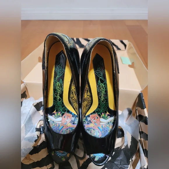 Ed Hardy "Stacey" Black High Heel Peep Toe Shoes - Picture 7 of 12